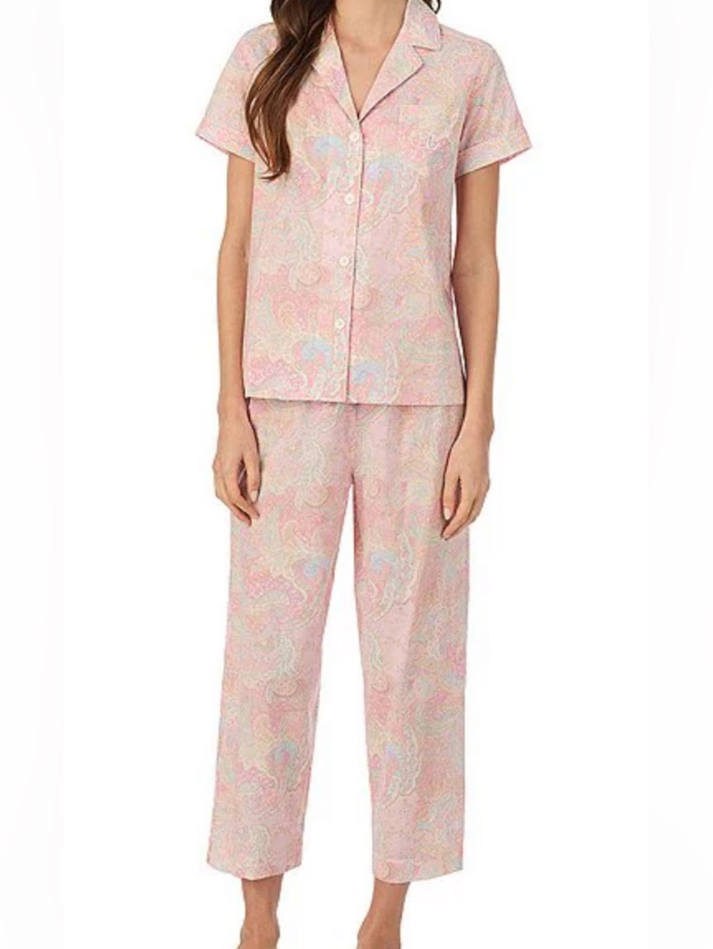 New Ralph Lauren Pink Paisley Two-Piece Pajama Set size L